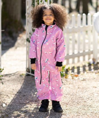 Waterproof Softshell Overall Comfy Unicorns And Rainbows Pink Bodysuit