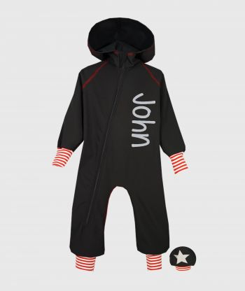 Waterproof Softshell Overall Comfy Black Striped Red/White Cuffs Jumpsuit